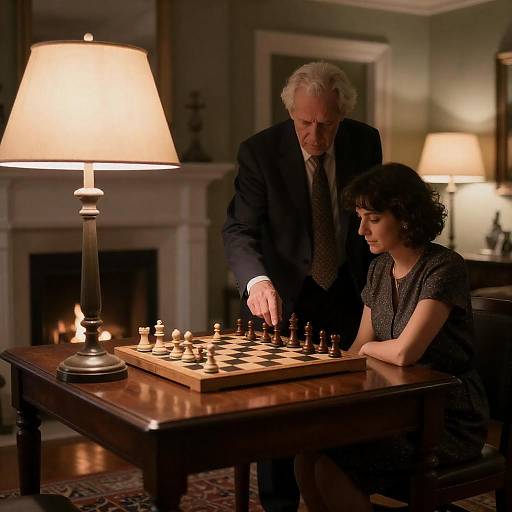 Intimate Chess Game in Dimly Lit Room