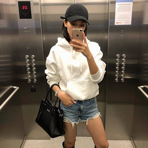 Stylish Woman Taking Elevator Selfie