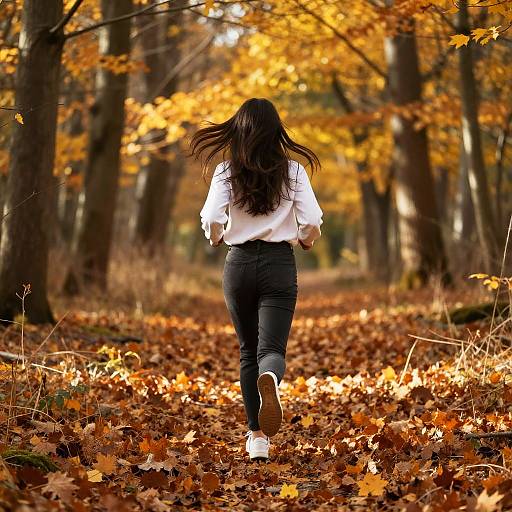 Woman Running Away in Autumn Forest