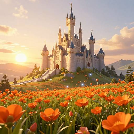 Majestic Fantasy Castle at Sunset