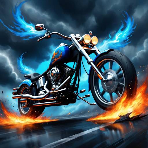 Chopper Motorcycle in Storm and Fire Chopper Motorcycle in Storm and Fire