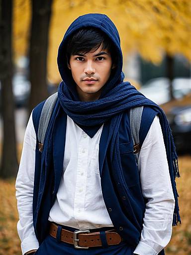 Navy Hooded Realistic Male Portrait