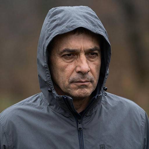 Serious Man in Gray Hooded Jacket