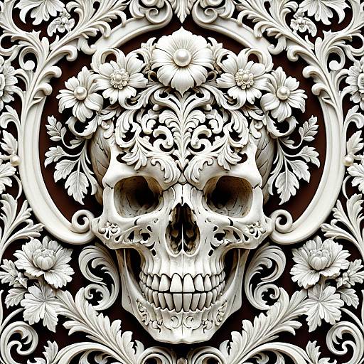 Ornate Rococo Gryphon Skull Sculpture