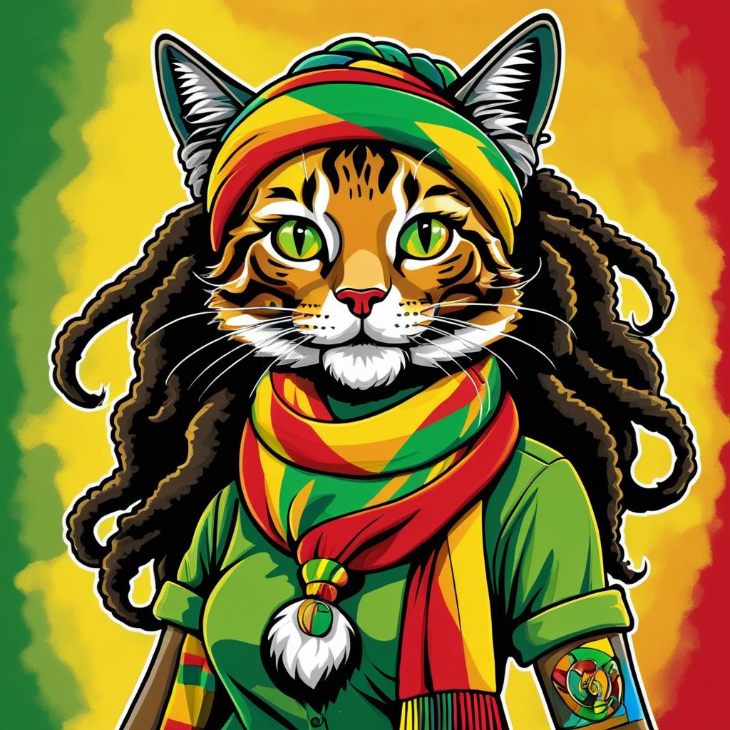 Groovy Rastafarian Cat Pin-Up Art