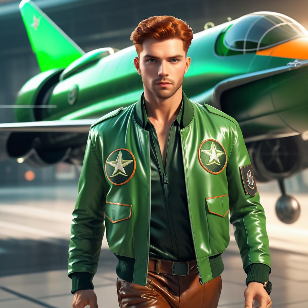 Retro Futuristic Man Near Sci-Fi Plane