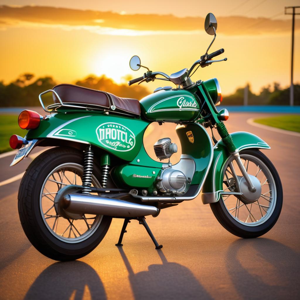 Emerald Green Moped at Sunset