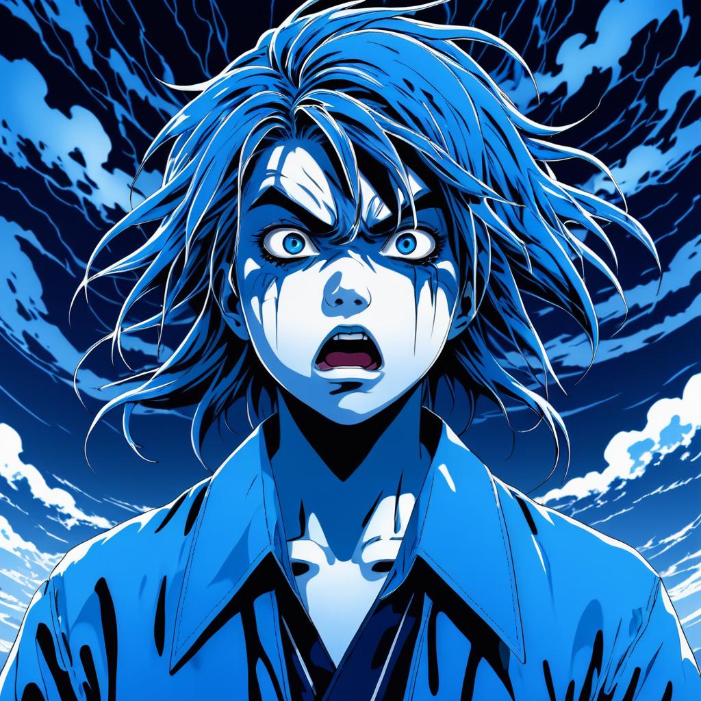 Stormy Blue Suminagashi Horror Manga Art