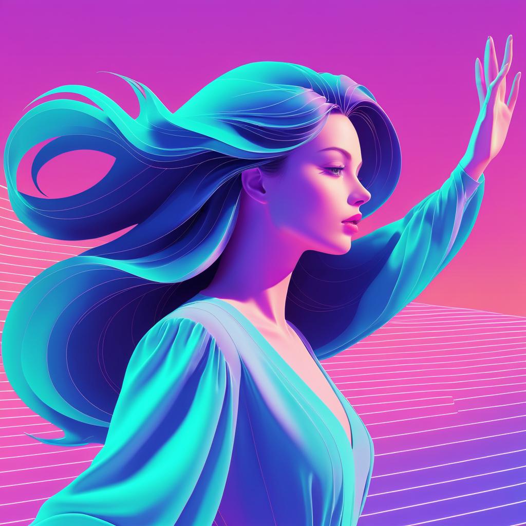 Vaporwave Cel Animation of Graceful Woman