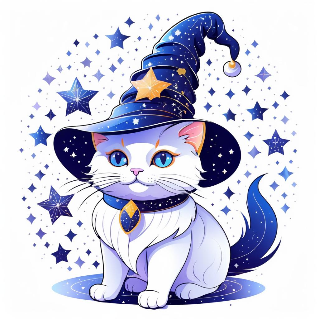 Whimsical Cat Wizard Portrait Illustration