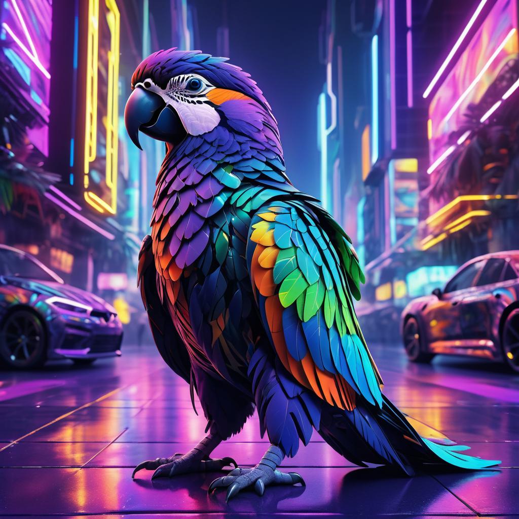 Cyberpunk Parrot in a Futuristic City