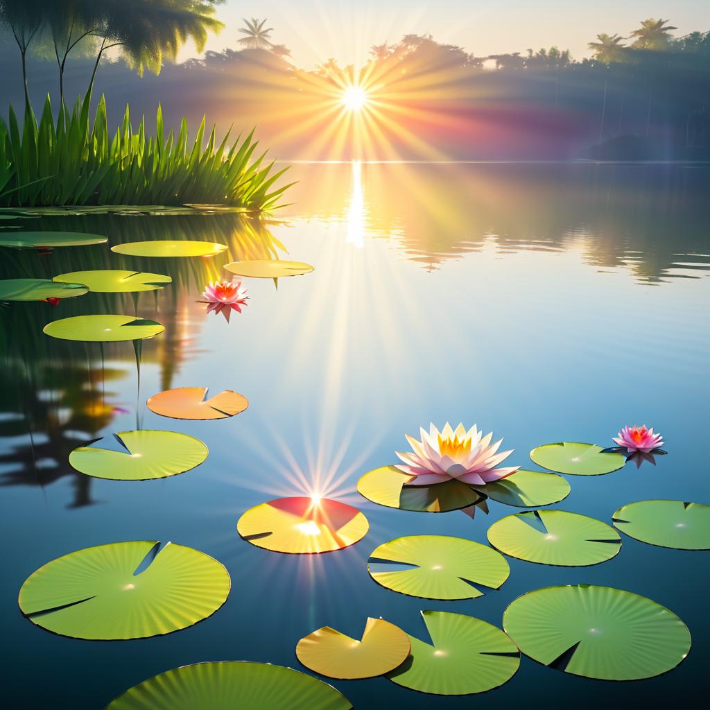 Serene Sunrise Over Colorful Lake Scene