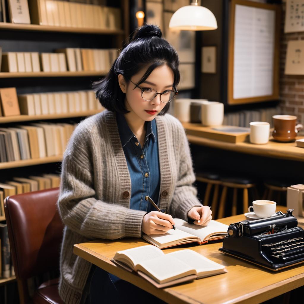 Passionate Playwright in a Cozy Cafe