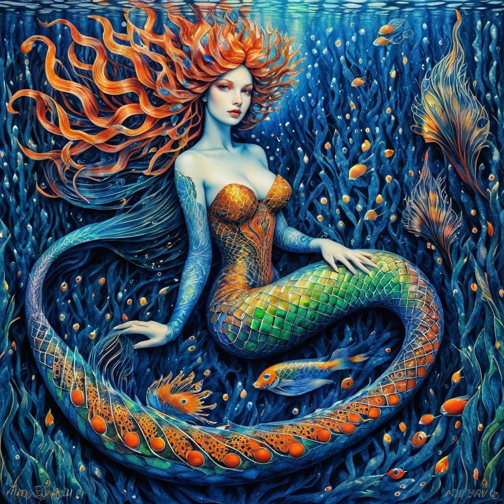 Intricate Neo-Impressionist Mermaid Artwork