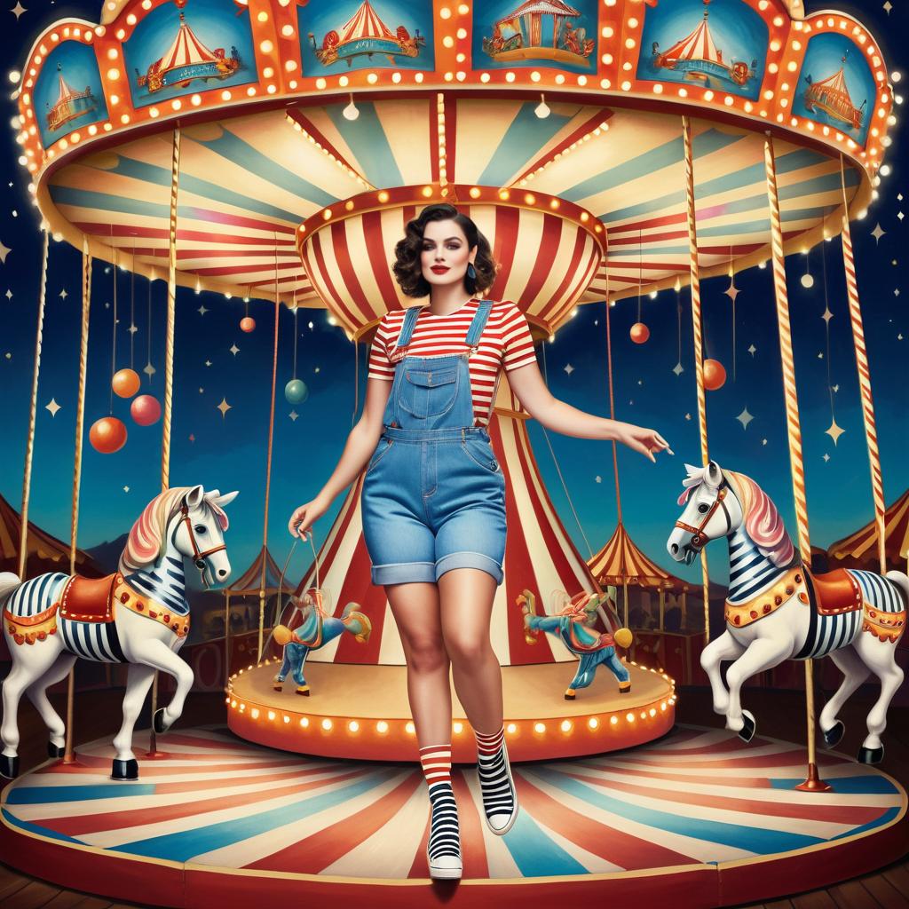 Playful Circus Performer on Whimsical Carousel