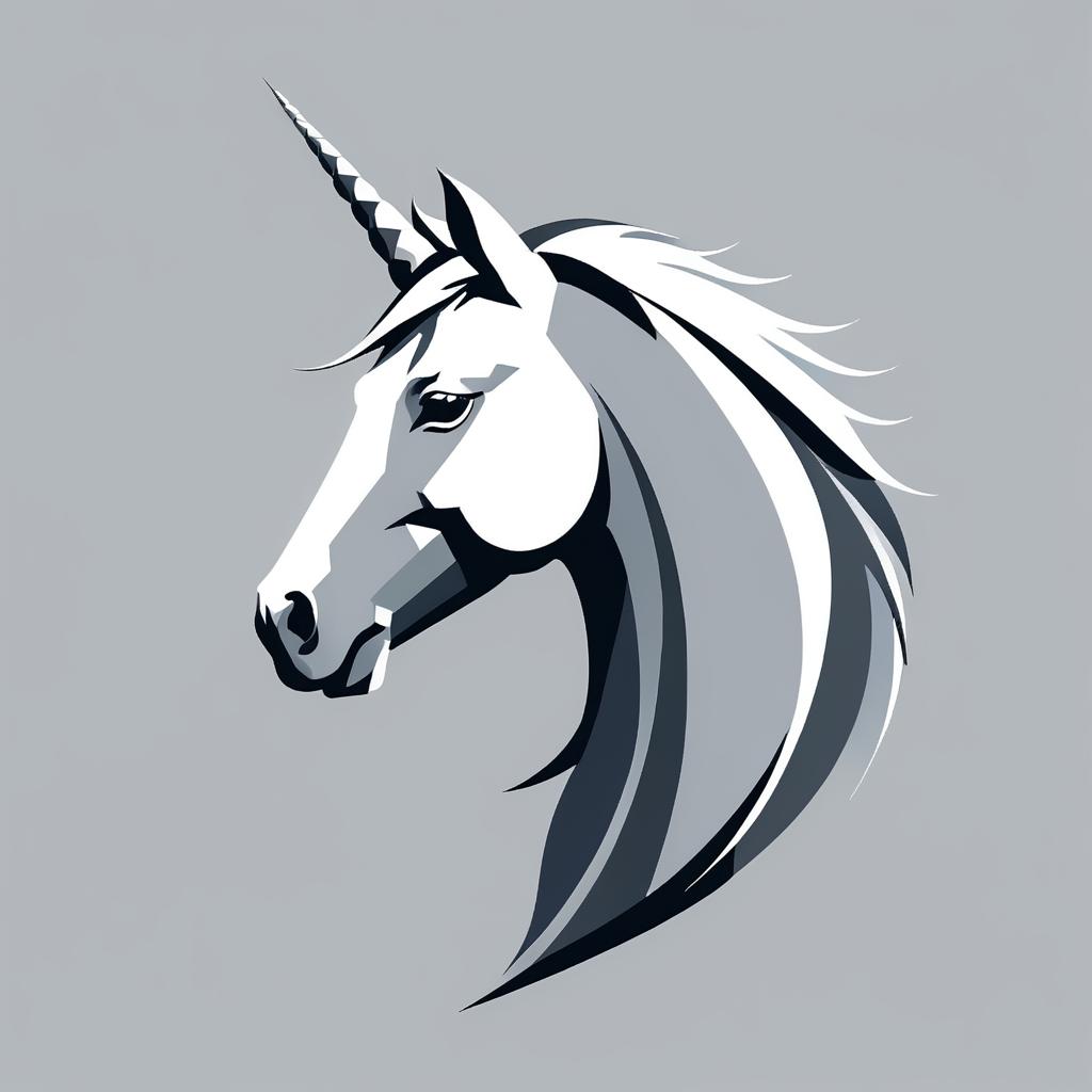 Minimalist Gray Unicorn Side Portrait Illustration