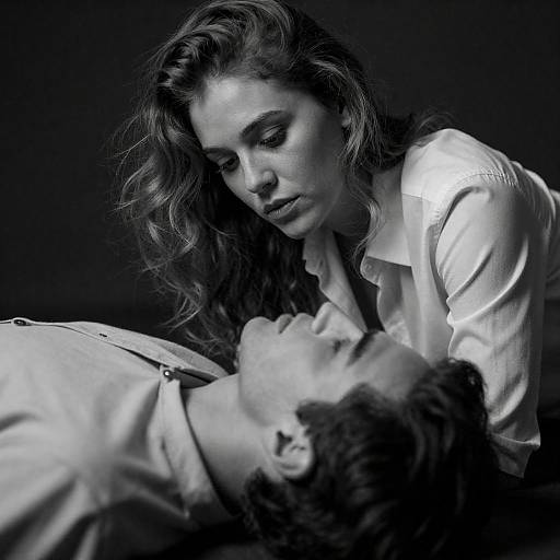 High-Contrast Intense Portrait: Woman Leaning Over