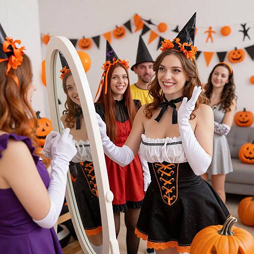 Vintage Halloween Party with Playful Woman
