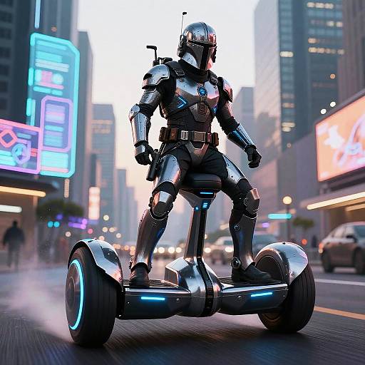 Futuristic Bounty Hunter on Hover Bike