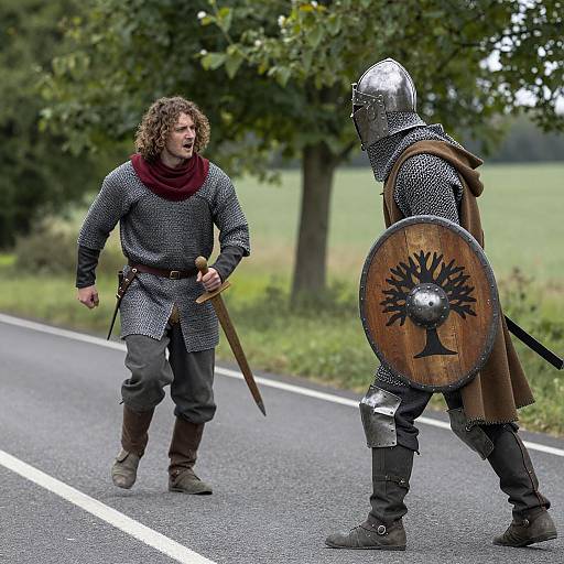 Medieval Warriors Confrontation on Road