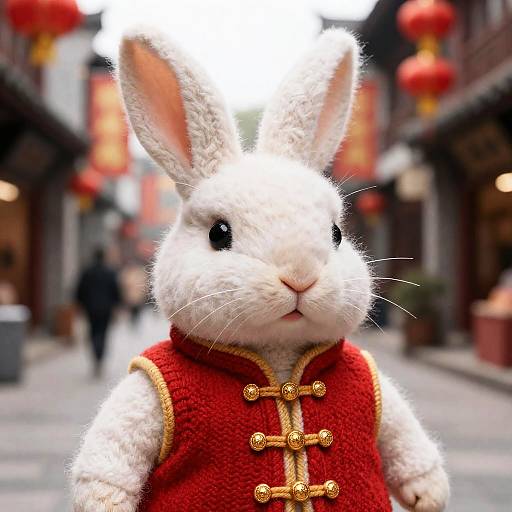 Woolen Rabbit in Red Mandarin Vest