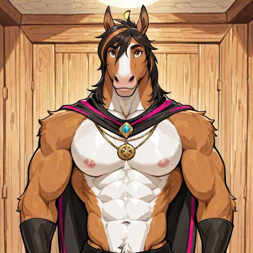 Muscular Horse Illustration in Ranch Setting