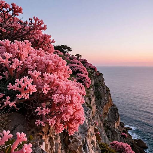 Coral Pink Blooms Along Cliffside