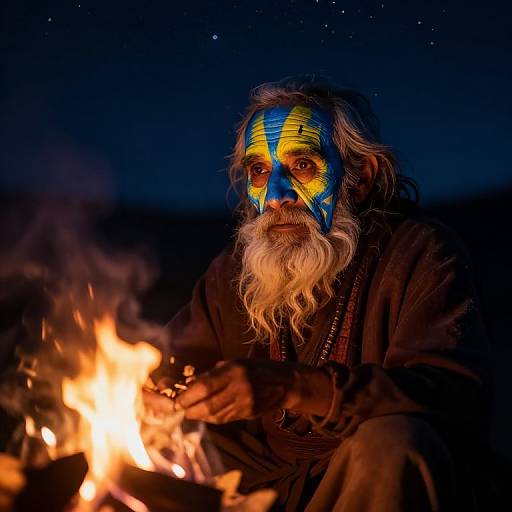 Elder Storyteller with Tribal Face Paint