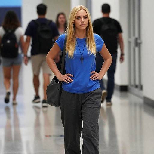 Casual Blonde Woman in a Hallway