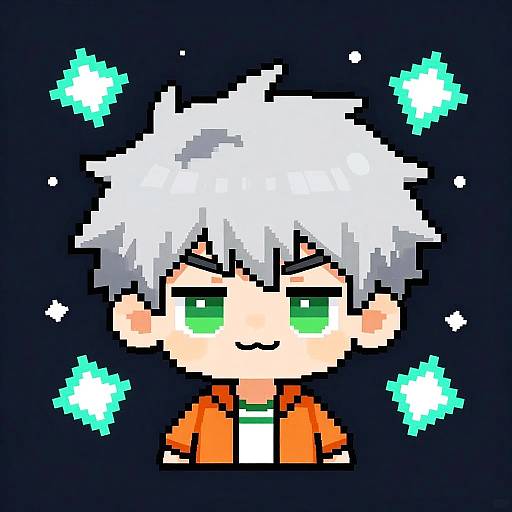 Chibi Silver-Haired Pixel Art Poster