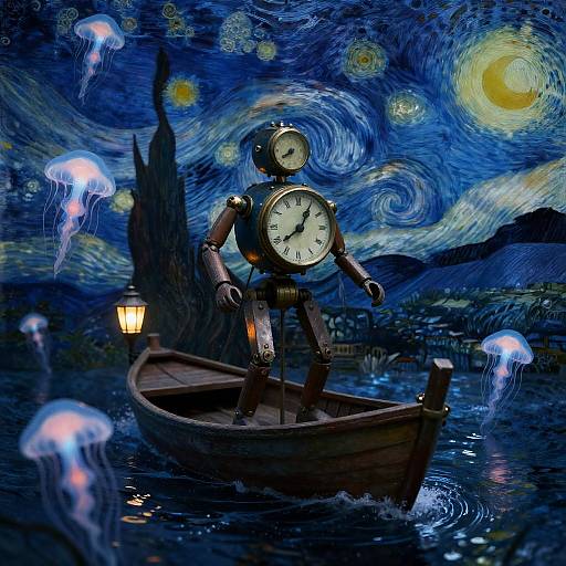 Clockwork Mariner in Bioluminescent Night