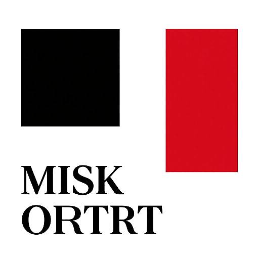 Digital logo with black square, red square, and 