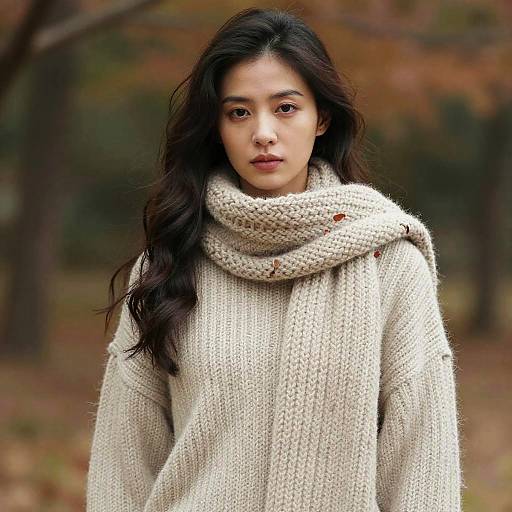 Woman in Chunky Knit Sweater and Scarf