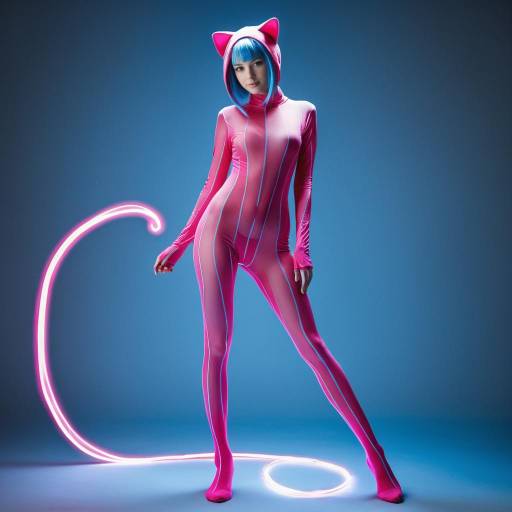 Cosplay in Pink Sheer Bodysuit with Glowing Tail