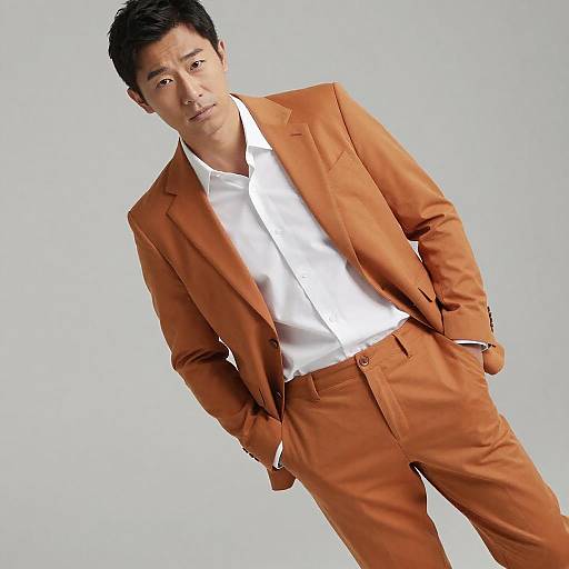 Confident Man in Artistic Orange Suit