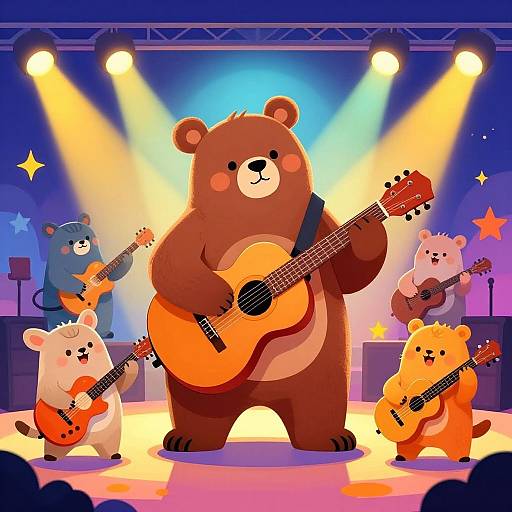 Vibrant Cartoon Bear Guitar Concert