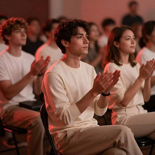 Red-Lit Audience with Focused Central Figure