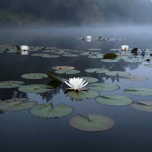 Surreal Water Lily Pond at Dawn