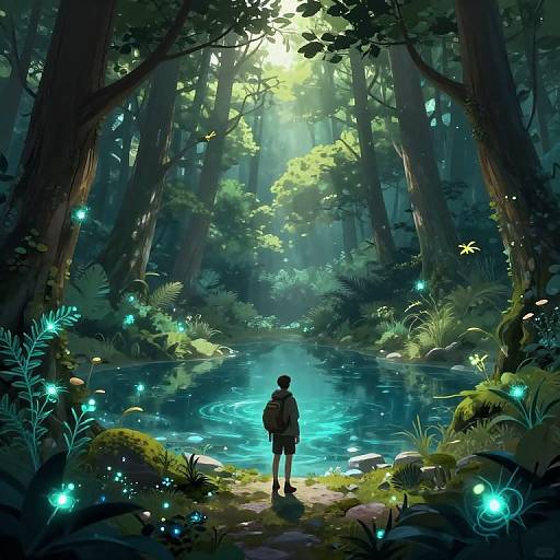 Serene Bioluminescent Forest Scene