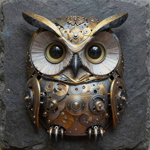 Vivid Mixed Media Mechanical Owl Portrait