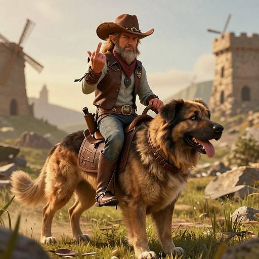 Halfling Cowboy on Giant Dog