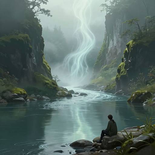 Ethereal Misty River Landscape