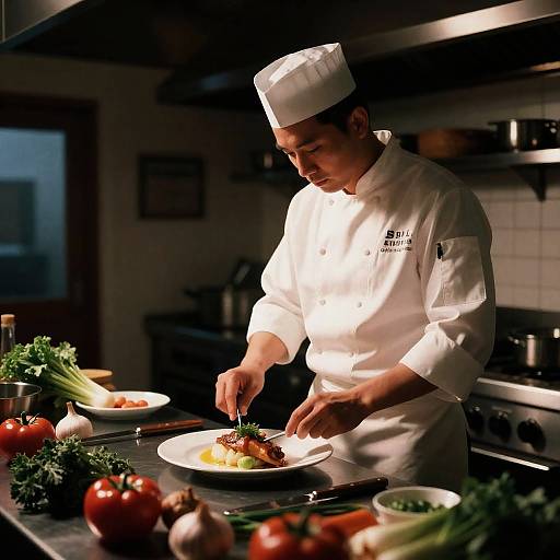 Chiaroscuro Chef in Warm Kitchen