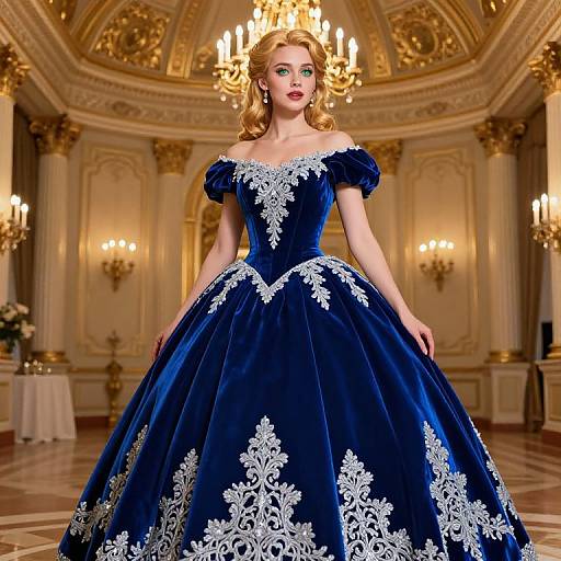 Glamorous Actress in Royal Ballroom