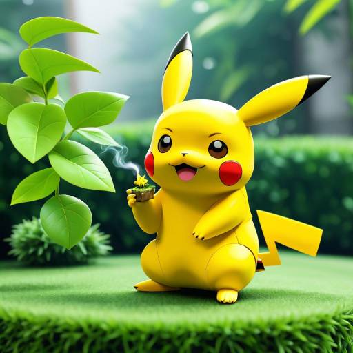 Pikachu Smoking a Leaf Outdoors