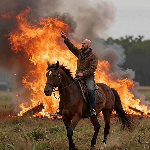 Determined Rider Amidst Fiery Background
