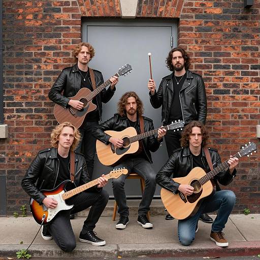 Band of Five in Front of Brick Building