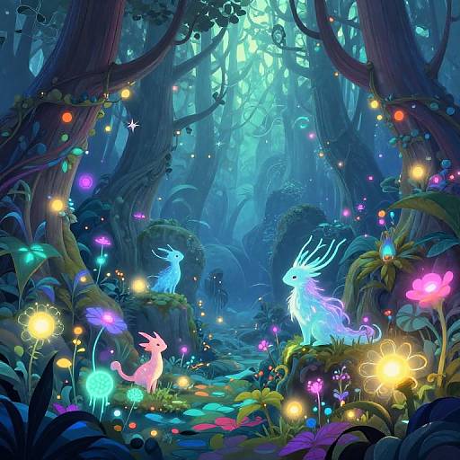 Mystical Forest with Glowing Creatures