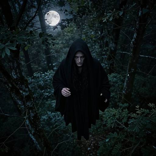 Moonlit Shadowed Figure in Forest