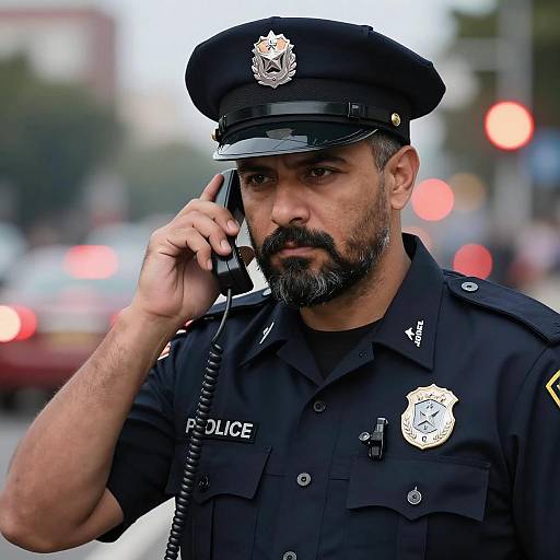 Serious Police Officer with Phone